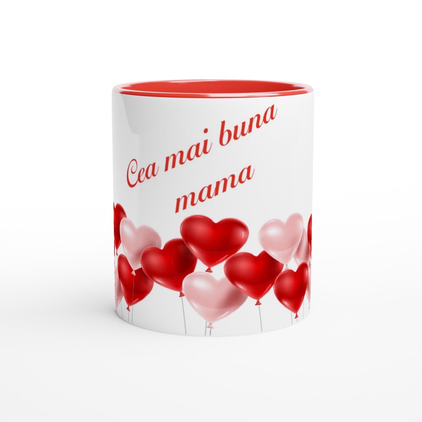 White 11oz Ceramic Mug with Red Color Inside - Cea mai buna mama