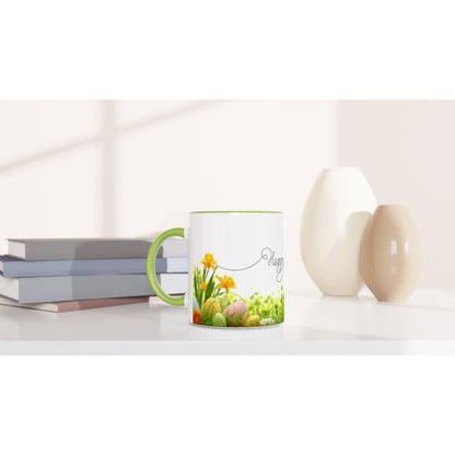 White 11oz Ceramic Mug with Color Inside - Happy Easter