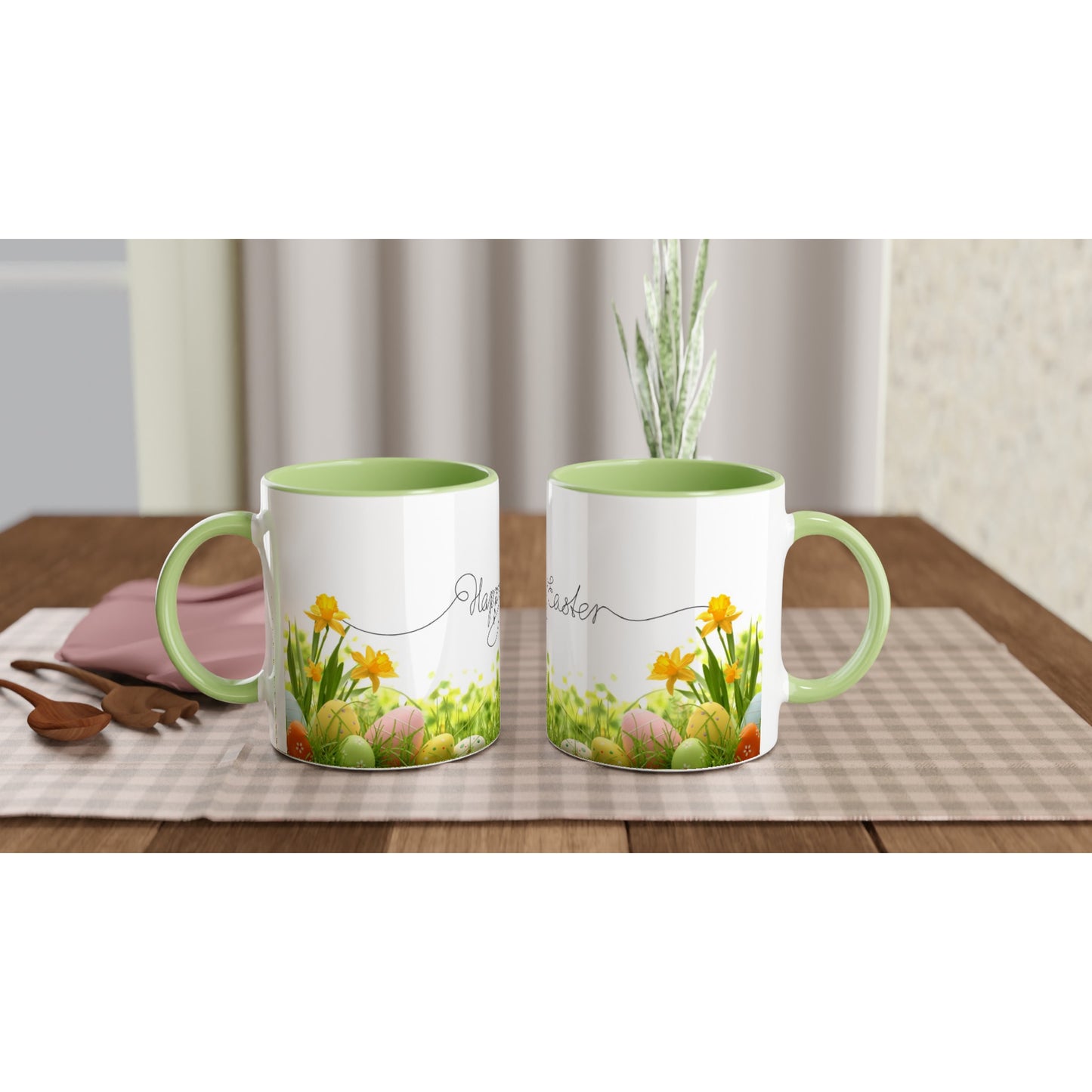 White 11oz Ceramic Mug with Color Inside - Happy Easter