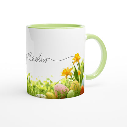 White 11oz Ceramic Mug with Color Inside - Happy Easter