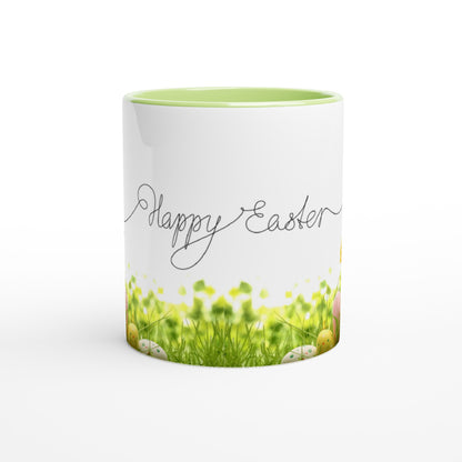 White 11oz Ceramic Mug with Color Inside - Happy Easter