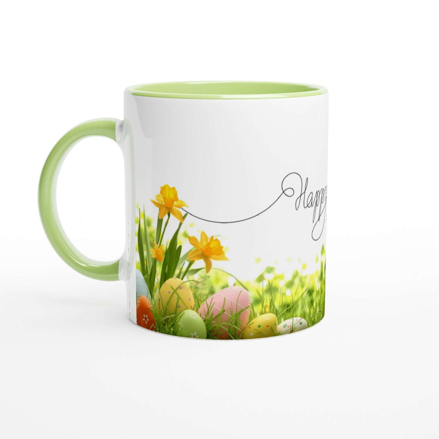 White 11oz Ceramic Mug with Color Inside - Happy Easter